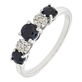 0.87ct Sapphire and Diamond Prong Set 5 Stone Ring in UK Hallmarked 9ct White Gold